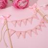 11 Pcs Bow Ribbon Cake Topper Happy Birthday Cake Topper Banner Happy Birthday Cakes Bunting Toppers with Wood Pole Handmade Pennant Flags with Bow Ribbon for Donut Cakes Cupcakes (Pink) view 2