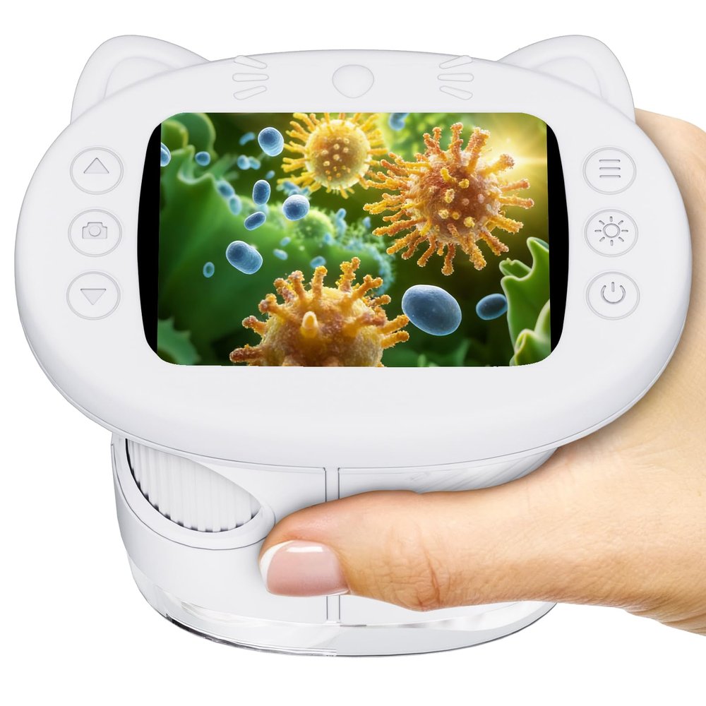 2.4" Screen Pocket Kids Microscope: 1000X Handheld Microscope for Photo and Video - Portable Science Kits STEM Toys  Christmas/Birthday Gifts for Girls & Boys Ages 3-12(White)