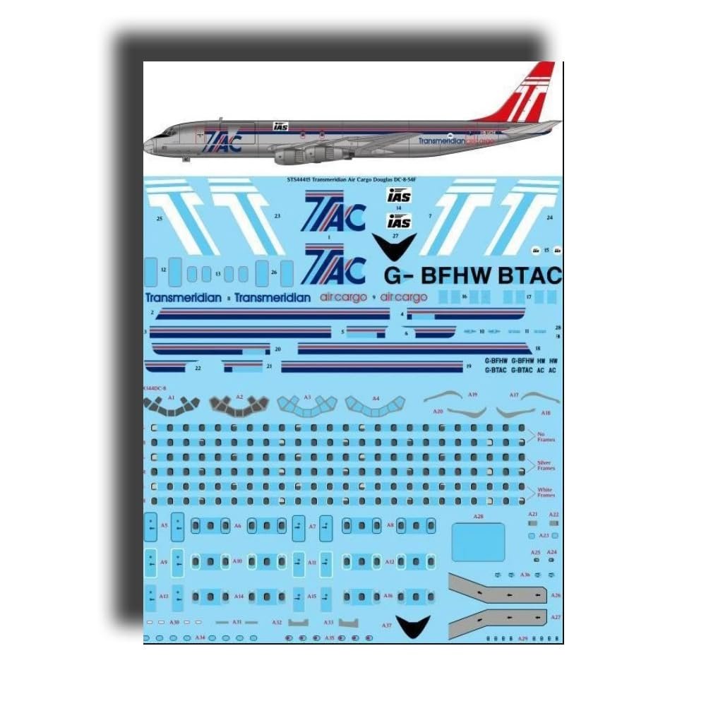 26Decals STS44415 1/144 Transmeridian Air Cargo Douglas DC-8-54F Screen Decal for Plastic Model kit
