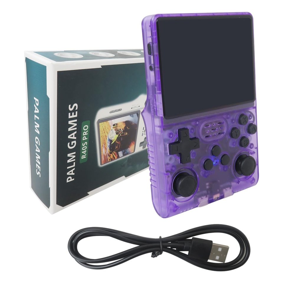 Bryzantine New R40S PRO Handheld Game Console 3.5 inch IPS Screen Mini Retro Console Portable Pocket Arcade 45 Simulators 256G TF Card, Pre-Installed with 30000 Games- Purple