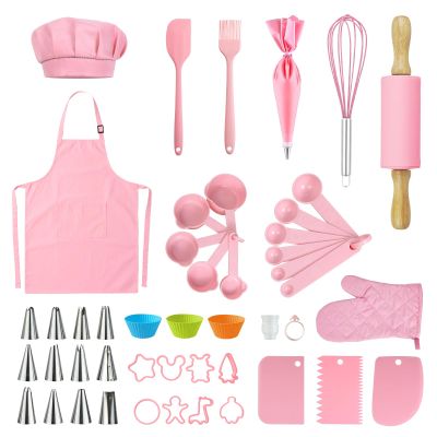 47pcs Kids Cooking Baking Set , Kids Chef Role Play Costume Set for Real Cooking , Chef Hat and Apron Cake Biscuit Tools, Birthday for 4 5 6 7 8 9 10 Year Old ,Toddler Dress Up and Pretend Play