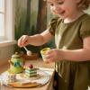 Wooden Tea Party Set for Toddlers 3-5, Pretend Play Tea Set with Simulation Snacks and Honey Dipper, for Girls Boys view 2