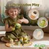 Wooden Tea Party Set for Toddlers 3-5, Pretend Play Tea Set with Simulation Snacks and Honey Dipper, for Girls Boys view 4
