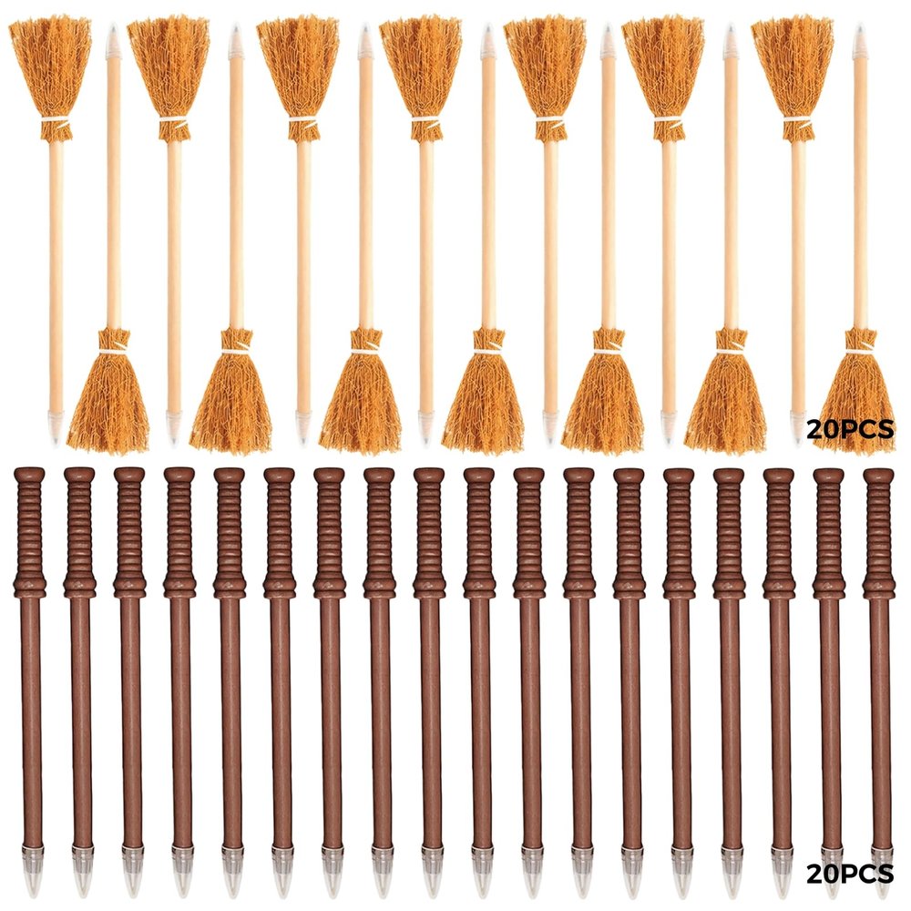 40 Pcs Wooden Pencils Set, 14 Magic Wand Pencils and 2 Broomstick Pencils, 20Cm for Crafting and Parties