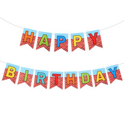 2pcs Cartoon Street Birthday Banner, Pre-Strung Colorful Animation Themed Happy Birthday Sign Funny Wall Home and Themed Party Favors Decorations and Photo Backdrop Supplies for Boys Girls