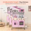 BIERUM Play Kitchen, Wooden Kids Kitchen Playset for Toddlers with Real Lights & Sounds, Height Adjustable Toys Kitchen with 30 Pcs Toy Food & Cookware Accessories (Pink) view 4