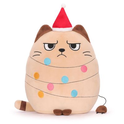 AGIFTMIND 12 inch Christmas Cat Stuffed Animals Funny Xmas Plush Pillow Holiday Decoration Gifts for Cat Mom Lovers (Beige)