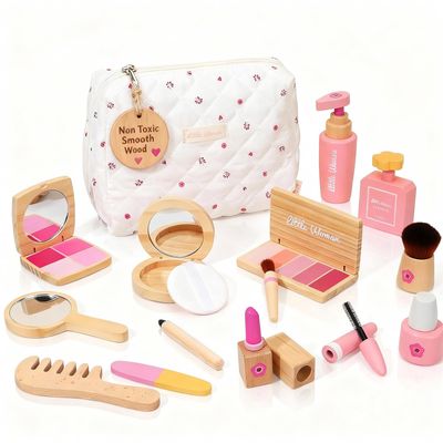 Wooden Pretend Makeup Kit for Toddlers: Non Toxic Mess Free Play Makeup Toy Set for 2 3 4 Year Old Girls - Perfect Toddler Montessori Toys Christmas Birthday Gift Ideas