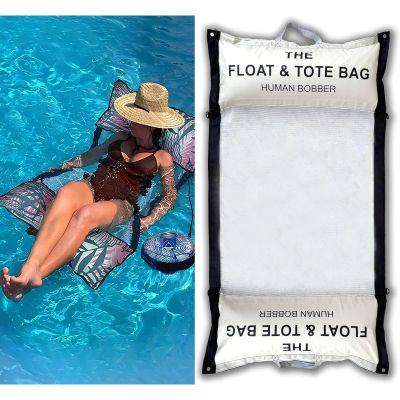 2-in-1 Floating Hammock & Beach Tote, Floating Lounge Chair for Pool, Foldable Multipurpose Float N' Tote Inflatable Water Hammock Pool Floats & Swimming Lounger for Adults (Beige)