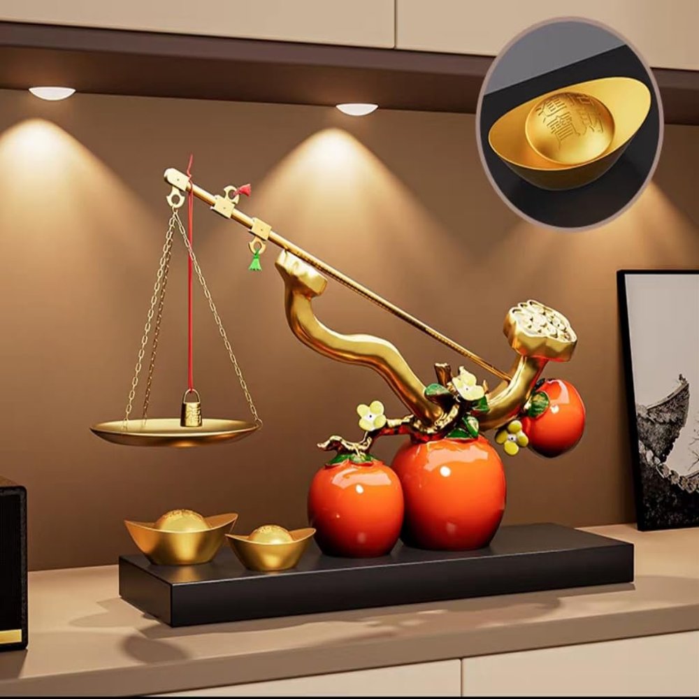 LMXWLYLYT Decorative Chinese Feng Shui Crystal Ball Gourd Ornament with Persimmons, Luxury Home Decor Display Set (Design 2)