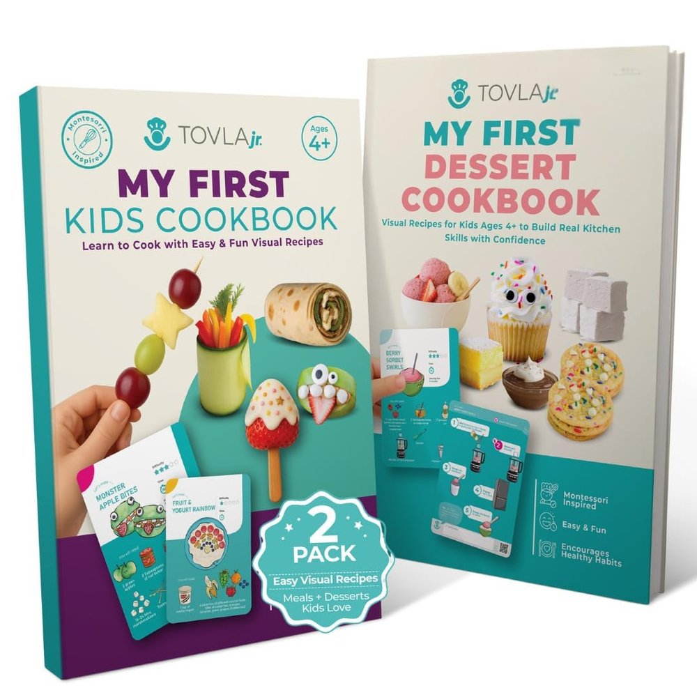 Tovla Jr. My First Visual Cooking System for Kids Ages 4 to 8 | 2 Book Set for Real Cooking and Baking | Step by Step Picture Recipes with Healthy Swaps | Montessori Inspired Gift