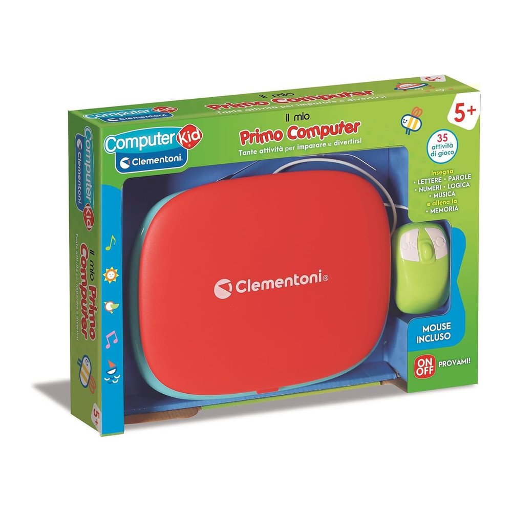 Clementoni Sapientino Il Mio Primo Computer, Interactive Educational Game Children from 5 Years, 35 Activities, Learn Letters, Numbers, Logic and Music, Mouse Included, LCD Screen, Italian Language