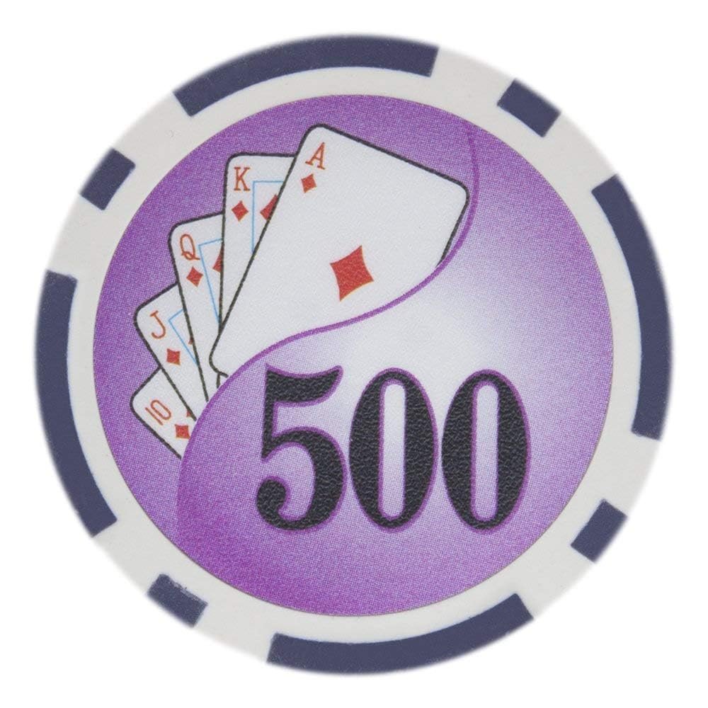 Playzaic 14-gram Yin Yang Poker Chips (50-Pack) Heavy Clay Composite Set - Bulk Casino Chips with Denominations for Texas Holdem, Blackjack - Betting Game Accessories ($500 Purple)