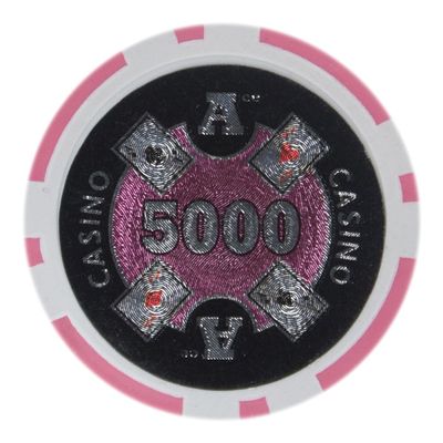 Playzaic 14-gram Ace Casino Poker Chips (50-Pack) Heavy Clay Composite Set - Bulk Casino Chips with Denominations for Texas Holdem, Blackjack - Betting Game Accessories ($5,000 Pink)