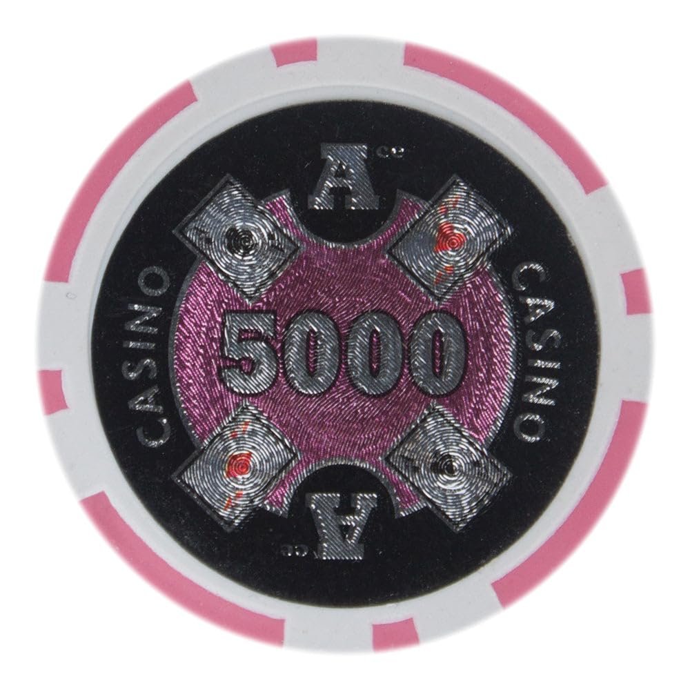 Playzaic 14-gram Ace Casino Poker Chips (50-Pack) Heavy Clay Composite Set - Bulk Casino Chips with Denominations for Texas Holdem, Blackjack - Betting Game Accessories ($5,000 Pink)