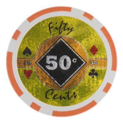 Playzaic 14-gram Black Diamond Poker Chips (50-Pack) Heavy Clay Composite Set - Bulk Casino Chips with Denominations for Texas Holdem, Blackjack - Betting Game Accessories ($0.50 Orange)