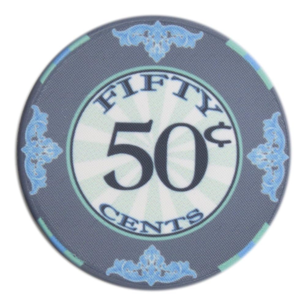 Playzaic 10-gram Scroll Premium Poker Chips (50-Pack) Casino Ceramic Set - Bulk Casino Chips with Denominations for Texas Holdem, Blackjack - Betting Game Accessories ($0.50 Gray)