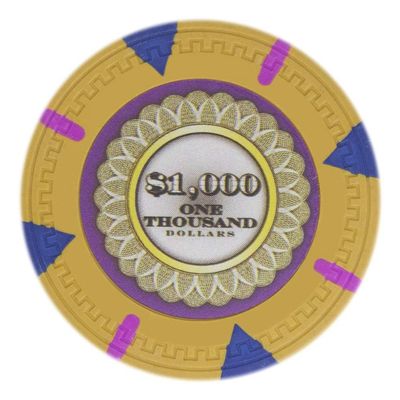Playzaic 13.5-gram The Mint Professional Poker Chips (50-Pack) Heavy Clay Composite Set - Bulk Casino Chips with Denominations for Texas Holdem, Blackjack - Betting Game Accessories ($1,000 Yellow)