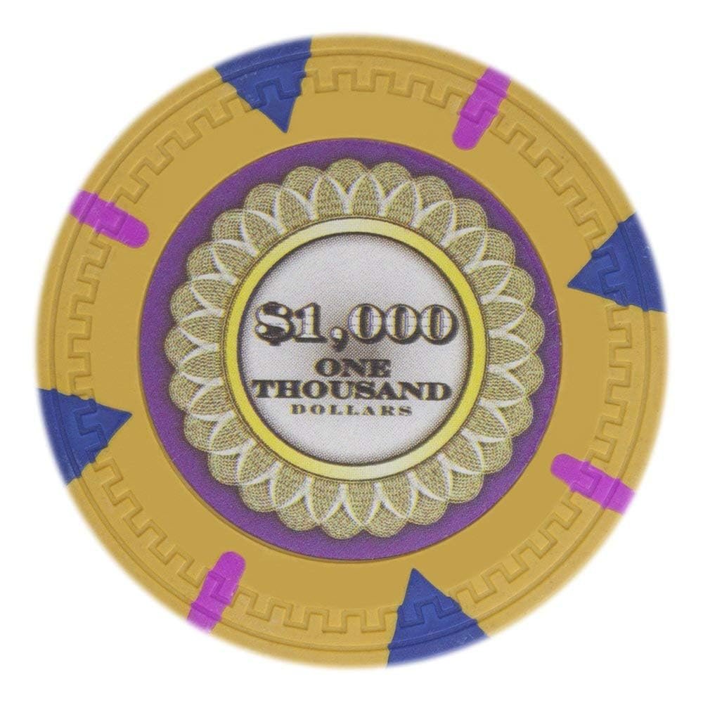 Playzaic 13.5-gram The Mint Professional Poker Chips (50-Pack) Heavy Clay Composite Set - Bulk Casino Chips with Denominations for Texas Holdem, Blackjack - Betting Game Accessories ($1,000 Yellow)