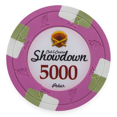 Playzaic 13.5-gram Showdown Professional Poker Chips (50-Pack) Heavy Clay Composite Set - Bulk Casino Chips with Denominations for Texas Holdem, Blackjack - Betting Game Accessories ($5,000 Pink)