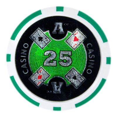 Playzaic 14-gram Ace Casino Poker Chips (50-Pack) Heavy Clay Composite Set - Bulk Casino Chips with Denominations for Texas Holdem, Blackjack - Betting Game Accessories ($25 Green)