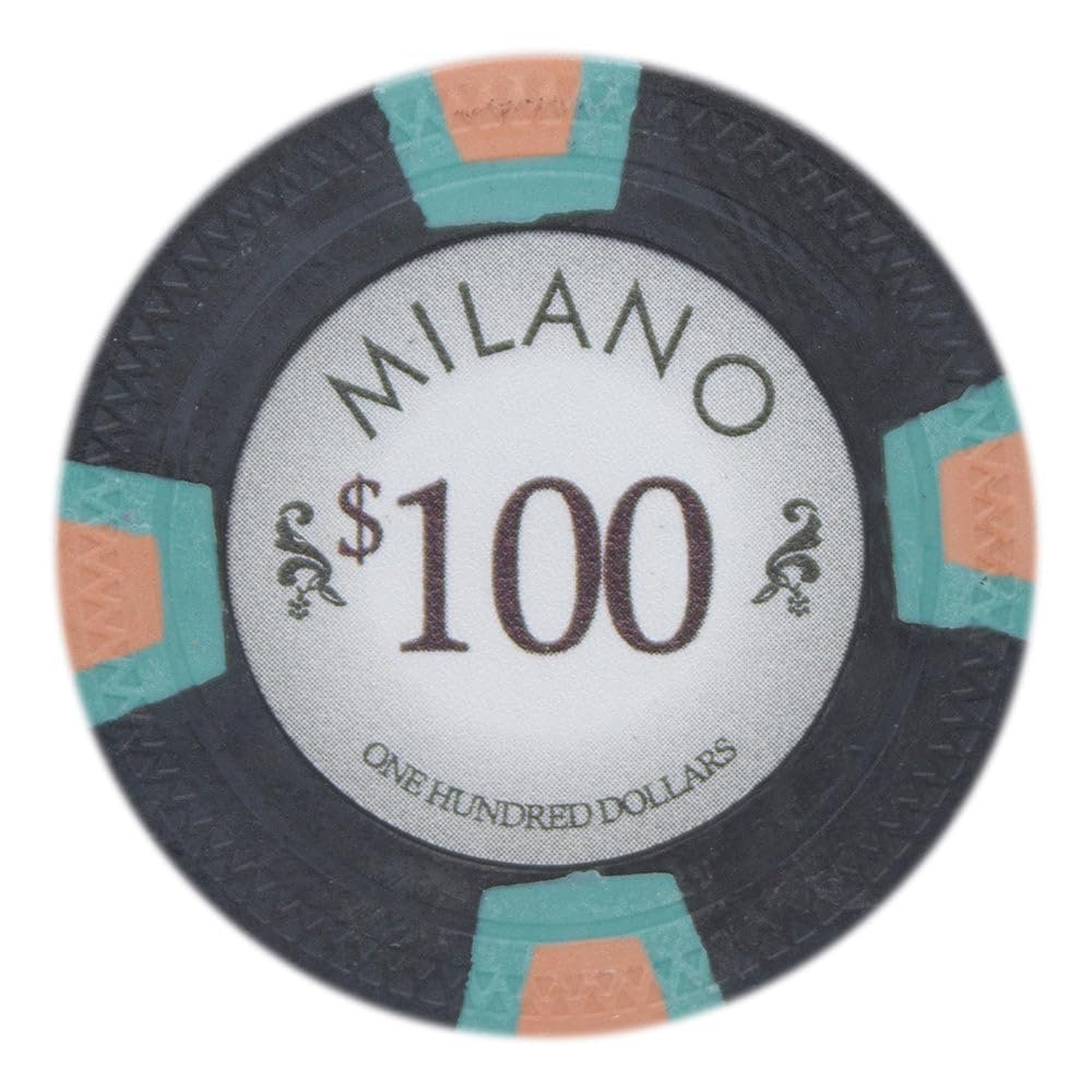 Playzaic 10-gram Milano Professional Poker Chips (50-Pack) Real Clay Set - Bulk Casino Chips with Denominations for Texas Holdem, Blackjack - Betting Game Accessories ($100 Black)