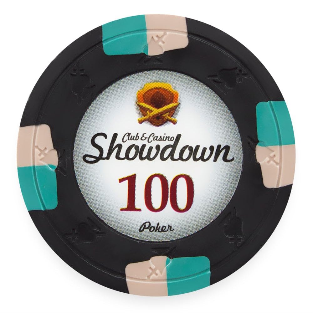 Playzaic 13.5-gram Showdown Professional Poker Chips (50-Pack) Heavy Clay Composite Set - Bulk Casino Chips with Denominations for Texas Holdem, Blackjack - Betting Game Accessories ($100 Black)