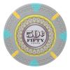 Playzaic 13.5-gram The Mint Professional Poker Chips (50-Pack) Heavy Clay Composite Set - Bulk Casino Chips with Denominations for Texas Holdem, Blackjack - Betting Game Accessories ($0.50 Gray) view 1