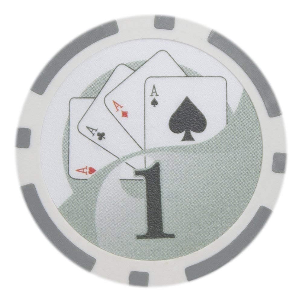 Playzaic 14-gram Yin Yang Poker Chips (50-Pack) Heavy Clay Composite Set - Bulk Casino Chips with Denominations for Texas Holdem, Blackjack - Betting Game Accessories ($1 White)