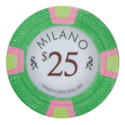 Playzaic 10-gram Milano Professional Poker Chips (50-Pack) Real Clay Set - Bulk Casino Chips with Denominations for Texas Holdem, Blackjack - Betting Game Accessories ($25 Green)