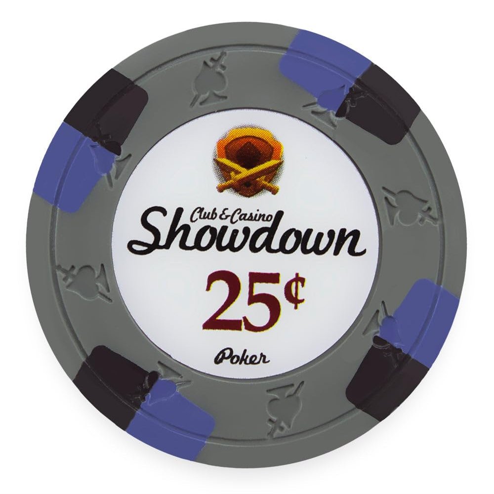 Playzaic 13.5-gram Showdown Professional Poker Chips (50-Pack) Heavy Clay Composite Set - Bulk Casino Chips with Denominations for Texas Holdem, Blackjack - Betting Game Accessories ($0.25 Gray)