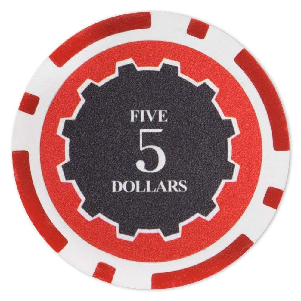 Playzaic 14-gram Eclipse Poker Chips (50-Pack) Heavy Clay Composite Set - Bulk Casino Chips with Denominations for Texas Holdem, Blackjack - Betting Game Accessories ($5 Red)