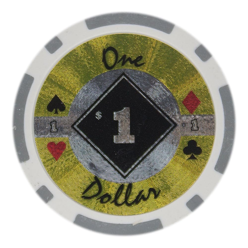 Playzaic 14-gram Black Diamond Poker Chips (50-Pack) Heavy Clay Composite Set - Bulk Casino Chips with Denominations for Texas Holdem, Blackjack - Betting Game Accessories ($1 White)