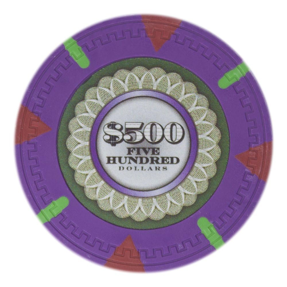 Playzaic 13.5-gram The Mint Professional Poker Chips (50-Pack) Heavy Clay Composite Set - Bulk Casino Chips with Denominations for Texas Holdem, Blackjack - Betting Game Accessories ($500 Purple)