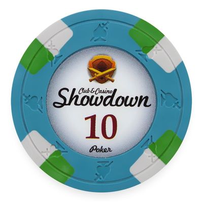 Playzaic 13.5-gram Showdown Professional Poker Chips (50-Pack) Heavy Clay Composite Set - Bulk Casino Chips with Denominations for Texas Holdem, Blackjack - Betting Game Accessories ($10 Blue)