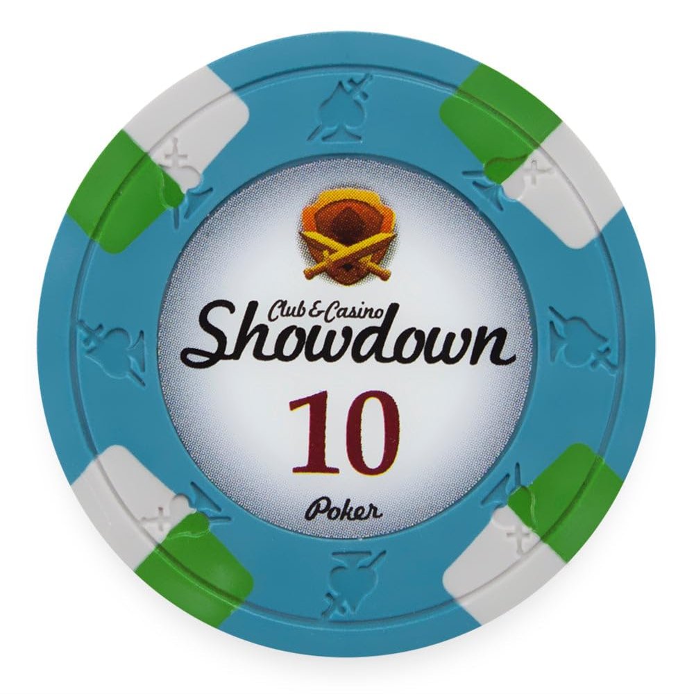 Playzaic 13.5-gram Showdown Professional Poker Chips (50-Pack) Heavy Clay Composite Set - Bulk Casino Chips with Denominations for Texas Holdem, Blackjack - Betting Game Accessories ($10 Blue)