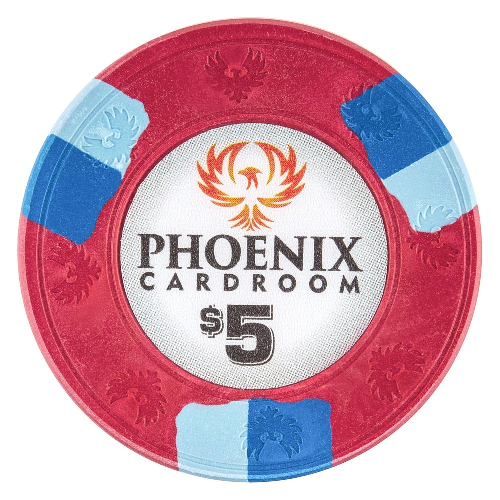 Playzaic 10-gram Phoenix Professional Poker Chips (50-Pack) Real Clay Set - Bulk Casino Chips with Denominations for Texas Holdem, Blackjack - Betting Game Accessories ($5 Red)