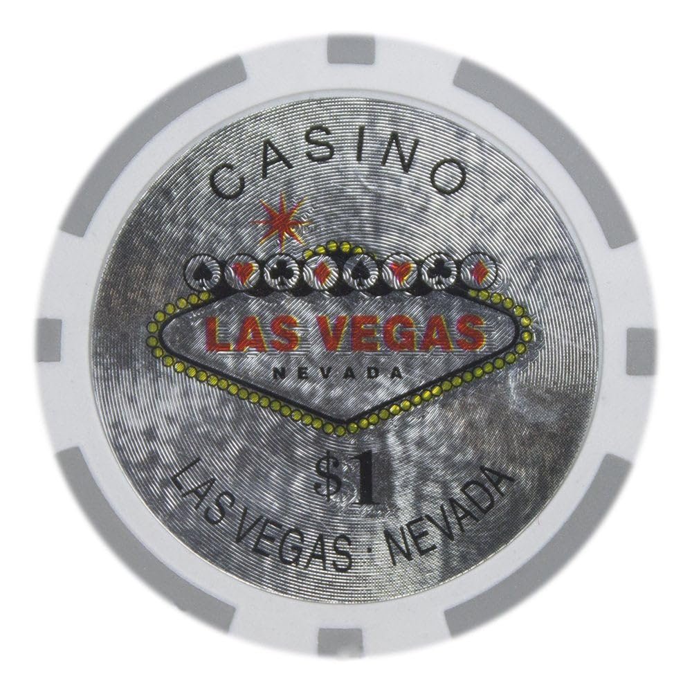Playzaic 14-gram Las Vegas Poker Chips (50-Pack) Heavy Clay Composite Set - Bulk Casino Chips with Denominations for Texas Holdem, Blackjack - Betting Game Accessories ($1 White)