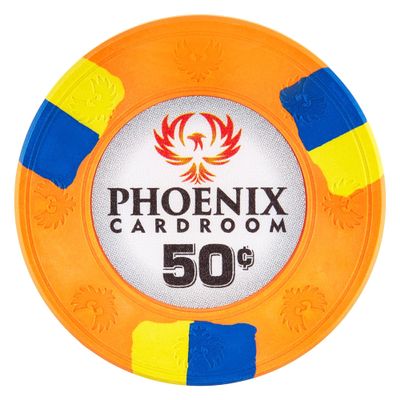 Playzaic 10-gram Phoenix Professional Poker Chips (50-Pack) Real Clay Set - Bulk Casino Chips with Denominations for Texas Holdem, Blackjack - Betting Game Accessories ($0.50 Orange)