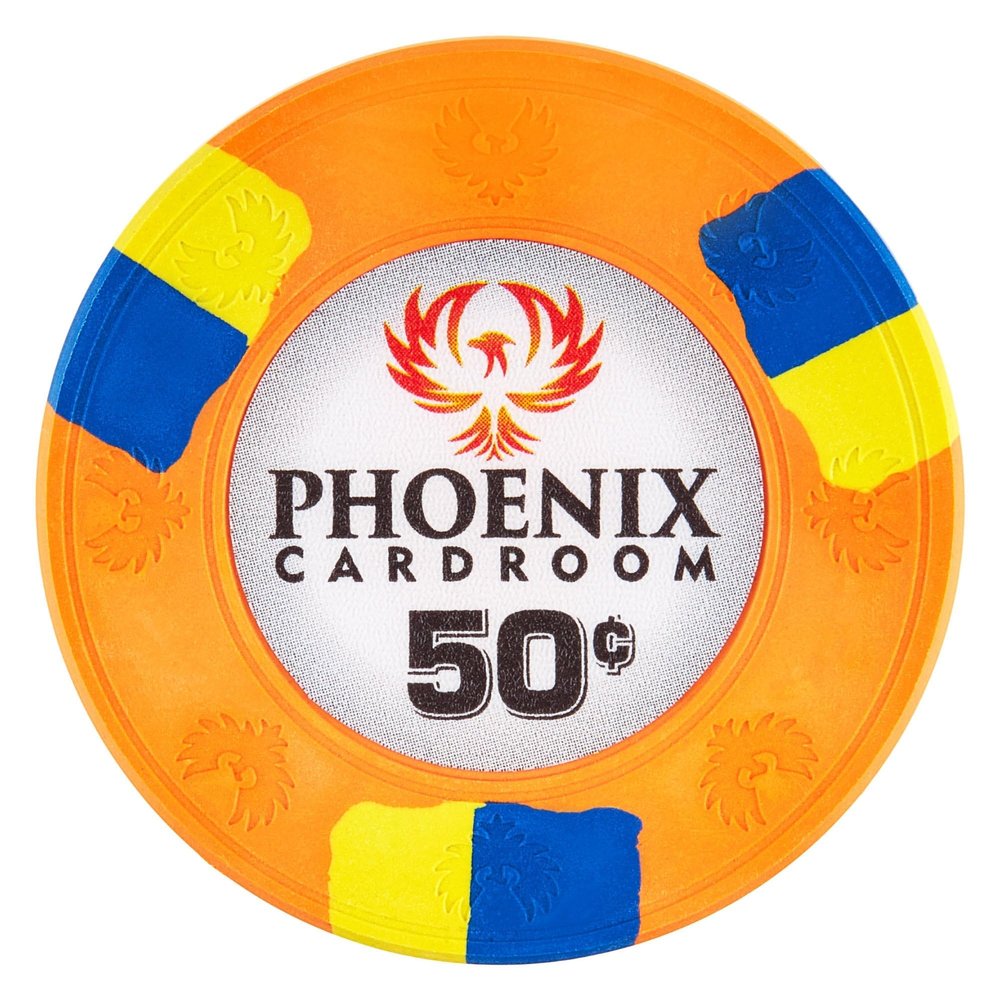 Playzaic 10-gram Phoenix Professional Poker Chips (50-Pack) Real Clay Set - Bulk Casino Chips with Denominations for Texas Holdem, Blackjack - Betting Game Accessories ($0.50 Orange)