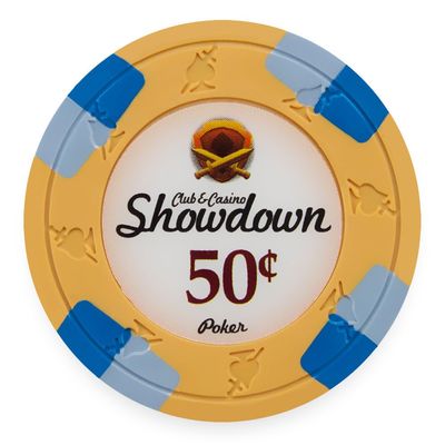 Playzaic 13.5-gram Showdown Professional Poker Chips (50-Pack) Heavy Clay Composite Set - Bulk Casino Chips with Denominations for Texas Holdem, Blackjack - Betting Game Accessories ($0.50 Orange)