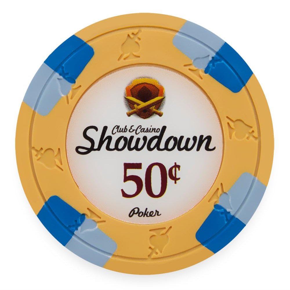 Playzaic 13.5-gram Showdown Professional Poker Chips (50-Pack) Heavy Clay Composite Set - Bulk Casino Chips with Denominations for Texas Holdem, Blackjack - Betting Game Accessories ($0.50 Orange)