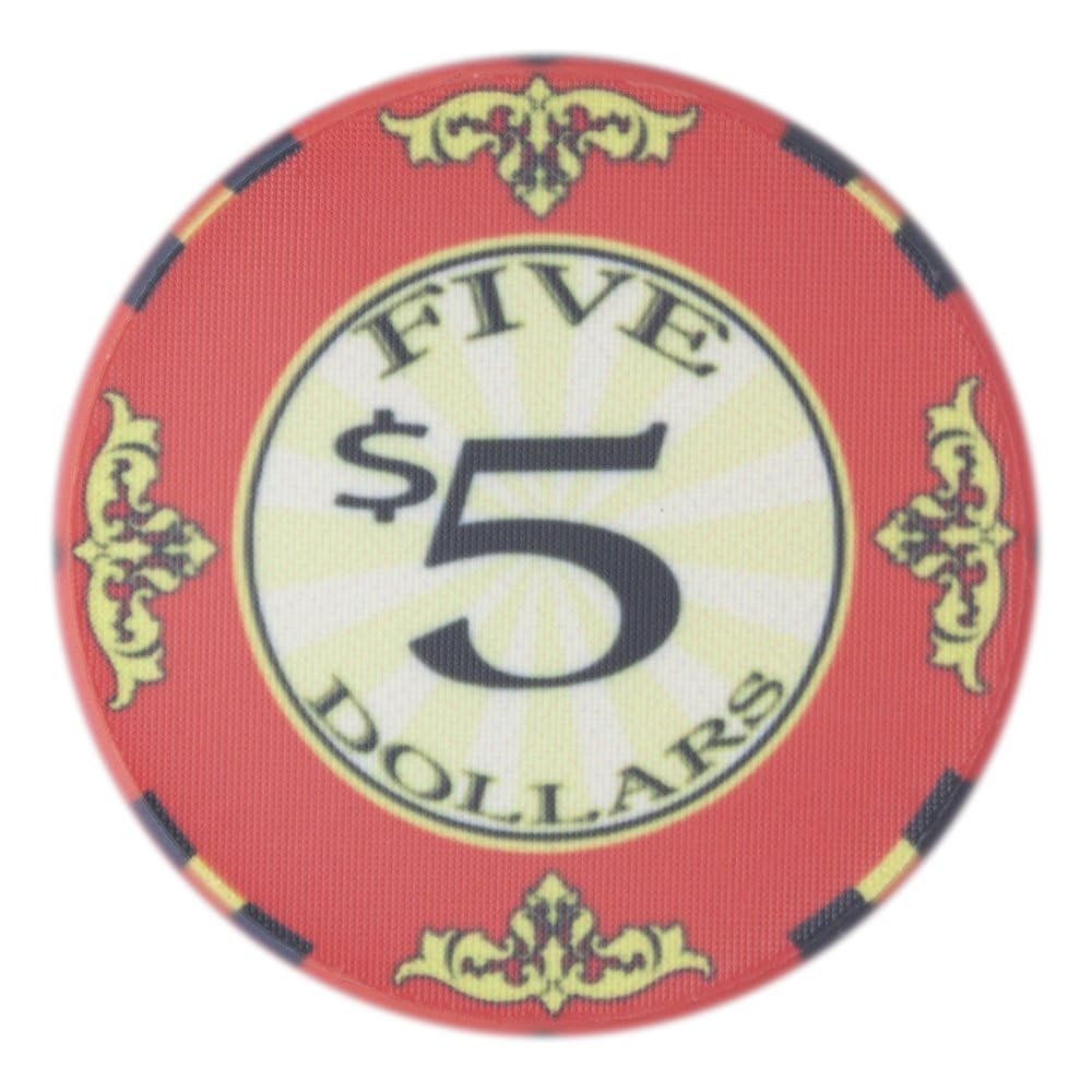 Playzaic 10-gram Scroll Premium Poker Chips (50-Pack) Casino Ceramic Set - Bulk Casino Chips with Denominations for Texas Holdem, Blackjack - Betting Game Accessories ($5 Red)