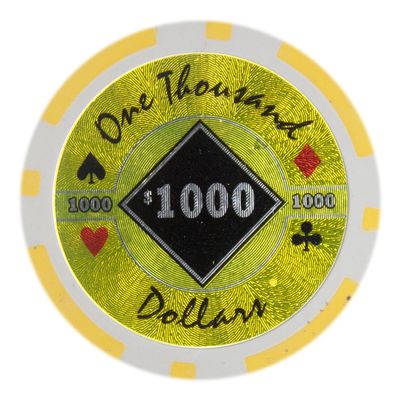 Playzaic 14-gram Black Diamond Poker Chips (50-Pack) Heavy Clay Composite Set - Bulk Casino Chips with Denominations for Texas Holdem, Blackjack - Betting Game Accessories ($1,000 Yellow)