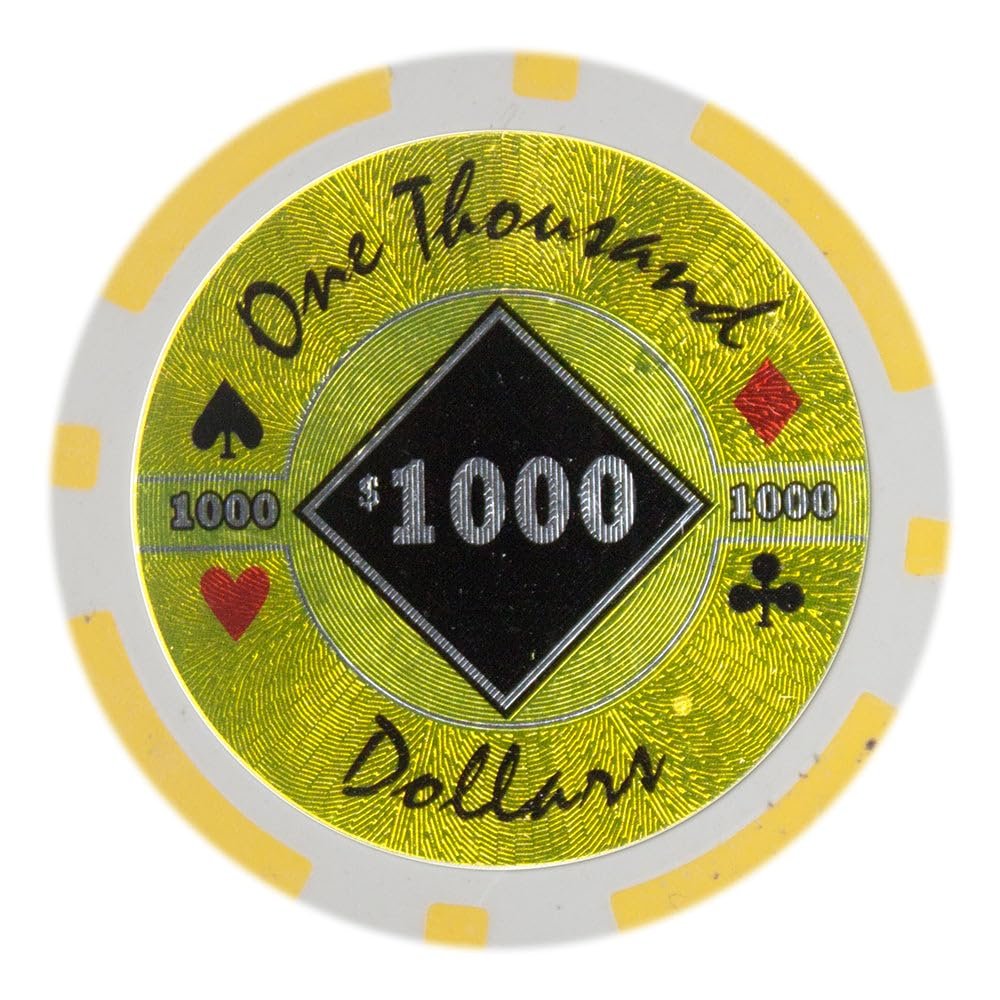 Playzaic 14-gram Black Diamond Poker Chips (50-Pack) Heavy Clay Composite Set - Bulk Casino Chips with Denominations for Texas Holdem, Blackjack - Betting Game Accessories ($1,000 Yellow)