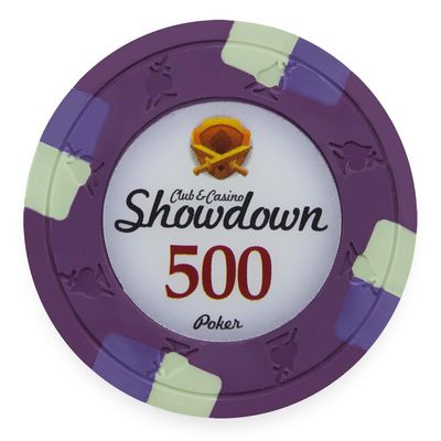 Playzaic 13.5-gram Showdown Professional Poker Chips (50-Pack) Heavy Clay Composite Set - Bulk Casino Chips with Denominations for Texas Holdem, Blackjack - Betting Game Accessories ($500 Purple)