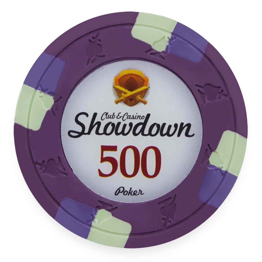 Playzaic 13.5-gram Showdown Professional Poker Chips (50-Pack) Heavy Clay Composite Set - Bulk Casino Chips with Denominations for Texas Holdem, Blackjack - Betting Game Accessories ($500 Purple)
