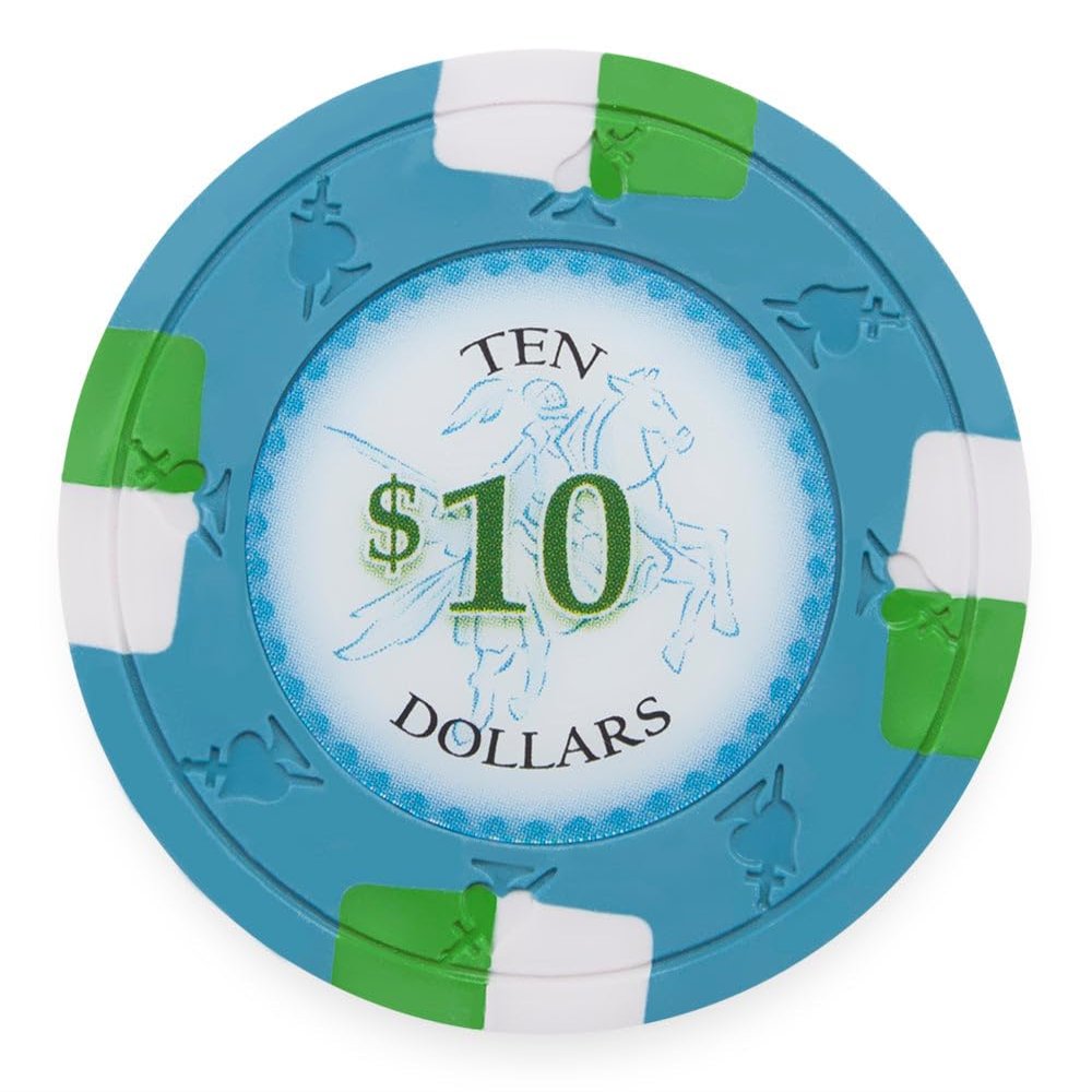 Playzaic 13.5-gram Poker Knights Premium Poker Chips (50-Pack) Heavy Clay Composite Set - Bulk Casino Chips with Denominations for Texas Holdem, Blackjack - Betting Game Accessories ($10 Blue)