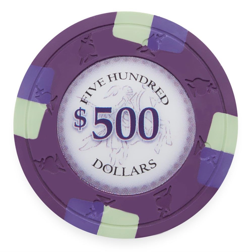 Playzaic 13.5-gram Poker Knights Premium Poker Chips (50-Pack) Heavy Clay Composite Set - Bulk Casino Chips with Denominations for Texas Holdem, Blackjack - Betting Game Accessories ($500 Purple)