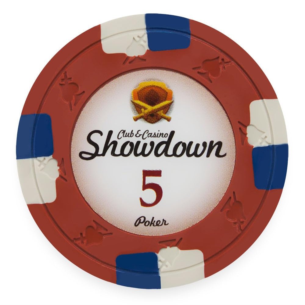 Playzaic 13.5-gram Showdown Professional Poker Chips (50-Pack) Heavy Clay Composite Set - Bulk Casino Chips with Denominations for Texas Holdem, Blackjack - Betting Game Accessories ($5 Red)